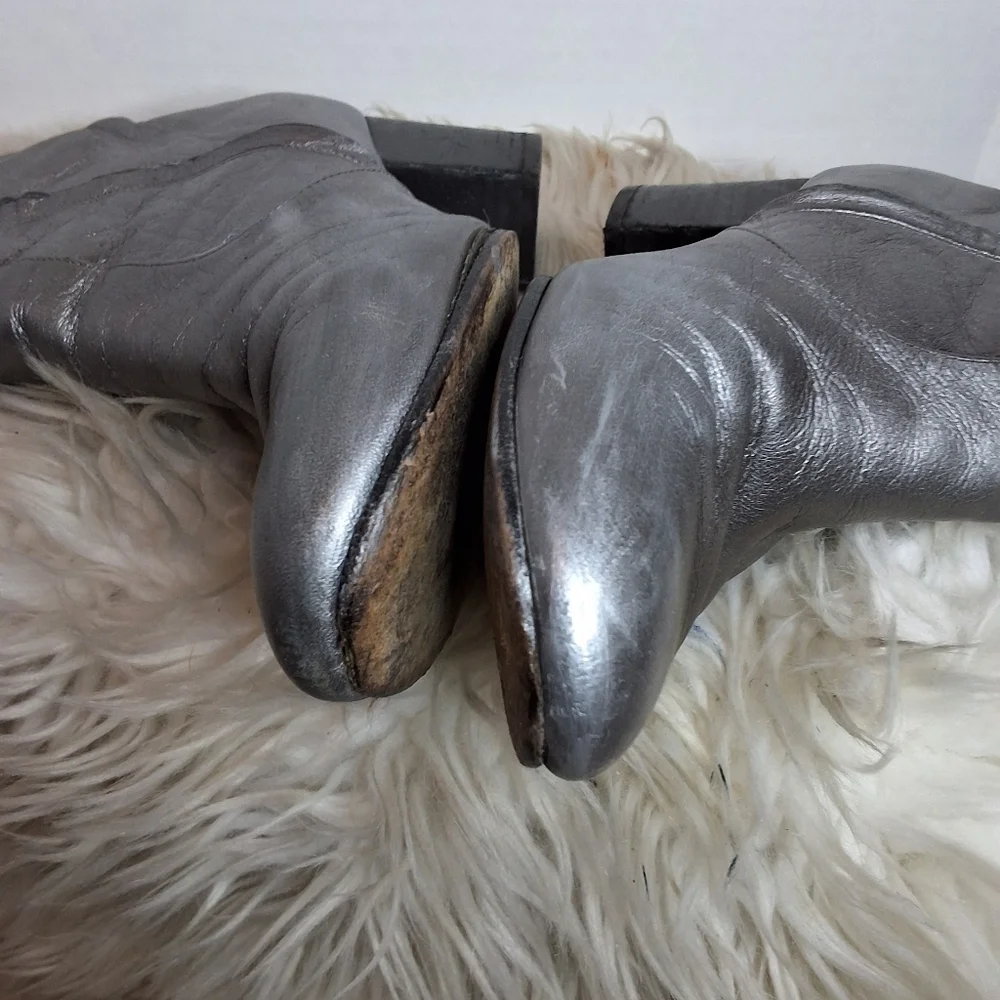 Coach Juliet Silver/ Pewter Leather Ankle Boots 7.5 - Picture 4 of 16